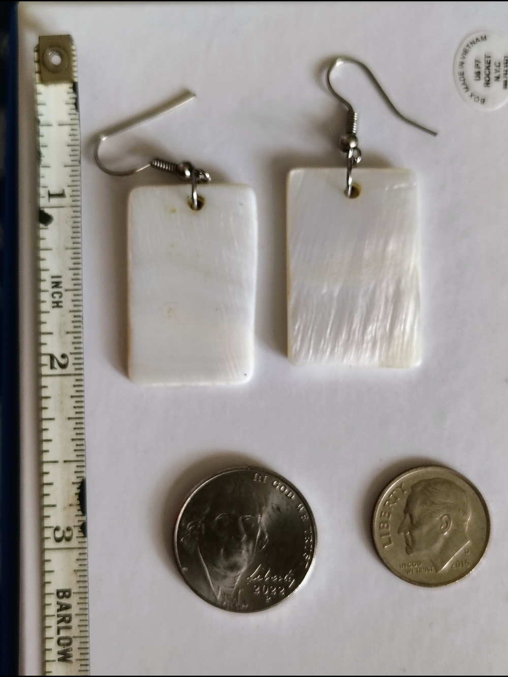 Handmade White Shell Rectangle Drop Earrings